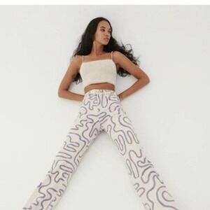 ZARA Squiggle Print Straight Leg Jeans Women US 8 EUR 40
